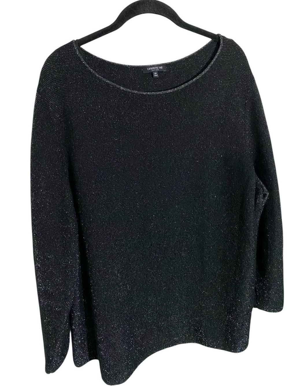 Lafayette 148 Black Cashmere Metallic Sweater 2X Shimmer Relaxed Quiet Luxury - Picture 6 of 10